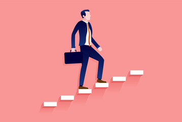 Career ladder climbing - Businessman walking the steps to success. Career and business growth concept. Vector illustration. © Knut