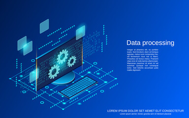 Data processing, big data analysis flat 3d isometric vector concept illustration