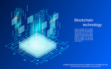 Blockchain technology flat 3d isometric vector concept illustration