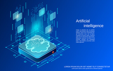 Artificial intelligence, digital technology flat 3d isometric vector concept illustration