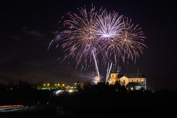 New Year's fireworks, Pře&scaron;tice, Czech Republic, Pilsen region