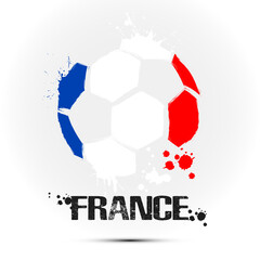 Abstract soccer ball with French national flag colors. Flag of France in the form of a soccer ball made on an isolated background. Football championship banner. Vector illustration
