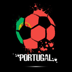 Abstract soccer ball with Portuguese national flag colors. Flag of Portugal in the form of a soccer ball made on an isolated background. Football championship banner. Vector illustration