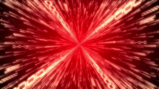 Red binary code - Internet, fast connection, matrix concept. Camera moves thorough digits, glow effect, gradient background - 3D 4k animation (3840x2160 px).