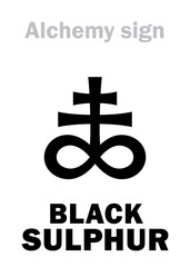 Alchemy Alphabet: BLACK SULPHUR (Sulphur nigrum), Black Brimstone, also: Metacinnabar, Æthiops mineralis. Black Sulphide of Mercury (Sulphuretum hydrargyri nigrum): Chemical cubic formula=[β-HgS].