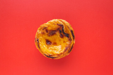 top view of typical Portuguese dessert pastry Pastel de Nata - Portuguese egg custard tart

