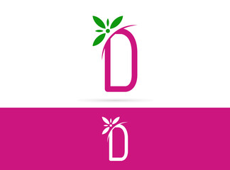 Letter D flower logo design. Vector combination of floral and letter