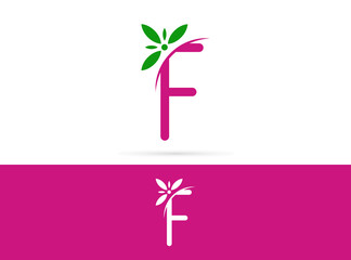 Letter F flower logo design. Vector combination of floral and letter