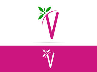 Letter V flower logo design. Vector combination of floral and letter