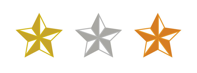 Star icon set representing 1st, 2nd and 3rd place in gold, silver and bronze