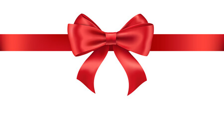 Realistic red ribbon and bow isolated on white