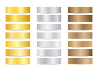 Set of gold silver bronze gradients, texture
