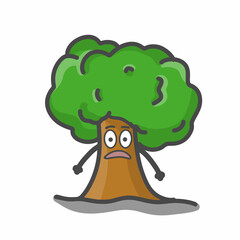 Cute Tree Character Mascot Flat Cartoon Emoticon Vector Design Illustration