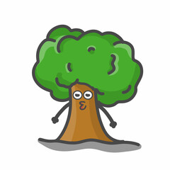 Cute Tree Character Mascot Flat Cartoon Emoticon Vector Design Illustration