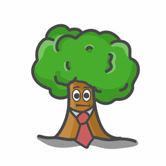 Cute Tree Character Mascot Flat Cartoon Emoticon Vector Design Illustration