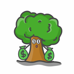 Cute Tree Character Mascot Flat Cartoon Emoticon Vector Design Illustration