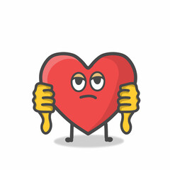 Cute Heart Character Mascot Flat Cartoon Emoticon Vector Design Illustration