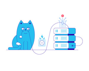 Server error and cat vector illustration