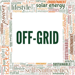 Off-grid vector illustration word cloud isolated on a white background.