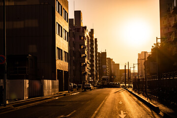 福岡市夕方の街角