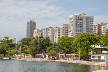 view of rodrigo de freitas lagoon in Rio de Janeiro.