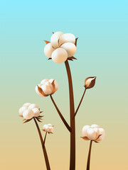 Cotton under the setting sun,flowers on the gradient background background

