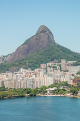 Obraz premium two brother hill seen from rodrigo de freitas lagoon in Rio de Janeiro.