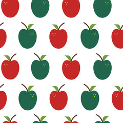 Vector seamless pattern with apples. The red and green apples are evenly spaced. Flat style, beautiful summer background with fruits