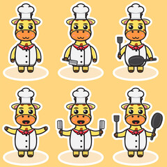 Vector illustration of cute Giraffe Chef cartoon. Cute Giraffe expression character design bundle. Good for icon, logo, label, sticker, clipart.