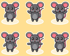 Vector illustration of cute Mouse cartoon. Cute Mouse expression character design bundle. Good for icon, logo, label, sticker, clipart.