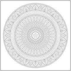 Circular pattern in form of mandala for learning and education. Coloring page illustration for adults and children. Outline style, black and white drawing. 