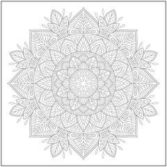 Circular pattern in form of mandala for learning and education. Coloring page illustration for adults and children. Outline style, black and white drawing. 