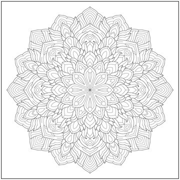 Circular pattern in form of mandala for learning and education. Coloring page illustration for adults and children. Outline style, black and white drawing. 