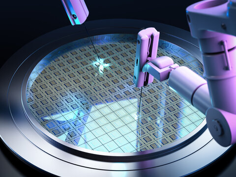 robotic arms with silicon wafers