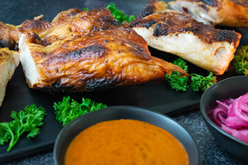 grilled chicken wings with vegetables