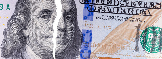 Torn ripped $100 dollar bill Franklin