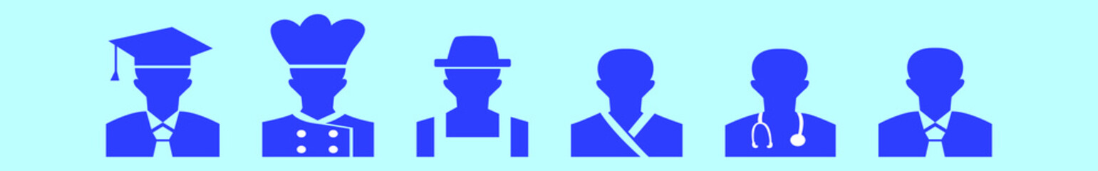 set of profession default avatar cartoon icon design template with various models. vector illustration isolated on blue background