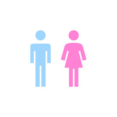 male and female icon, toilet, woman, people logo, flat style. Bathroom and restroom sign. Symbols of man and women. Partner gender logo. Vector illustration design on white background. EPS 10