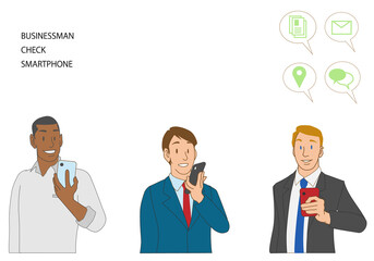 スマートフォンをチェックする多国籍のビジネスマン 