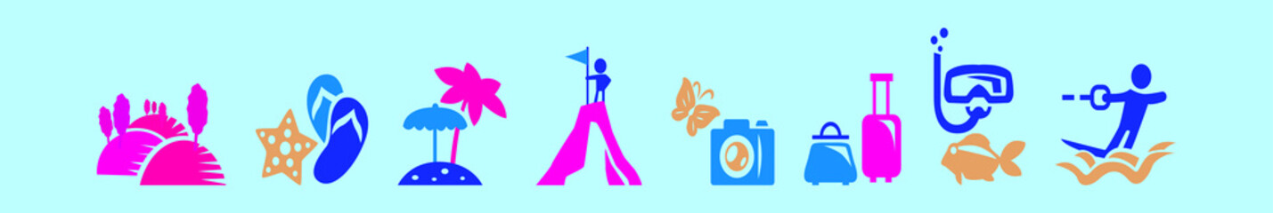 set of vacation cartoon icon design template with various models. vector illustration isolated on blue background