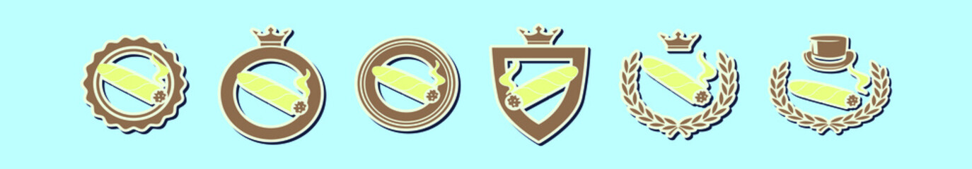 set of cigar label cartoon icon design template with various models. vector illustration isolated on blue background