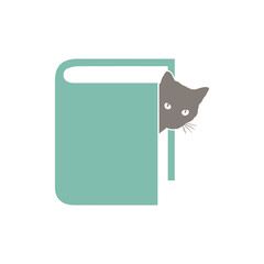 Illustration animal cat with book education modern sign logo design template