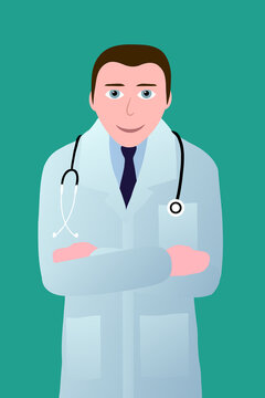 doctor male in white coat on green background