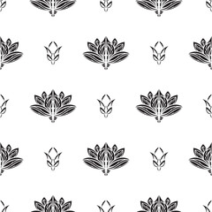 Seamless pattern with lotuses in simple style. Good for mural wallpaper, fabric, postcards and printing. Vector illustration.