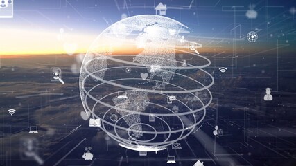 Network of connection modernization over clouds in the sky showing concept of digital network of...