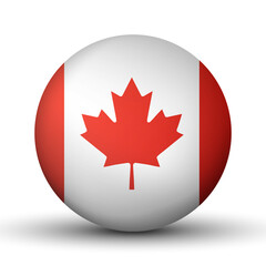 Obraz premium Glass light ball with flag of Canada. Round sphere, template icon. Canadian national symbol. Glossy realistic ball, 3D abstract vector illustration highlighted on a white background. Big bubble