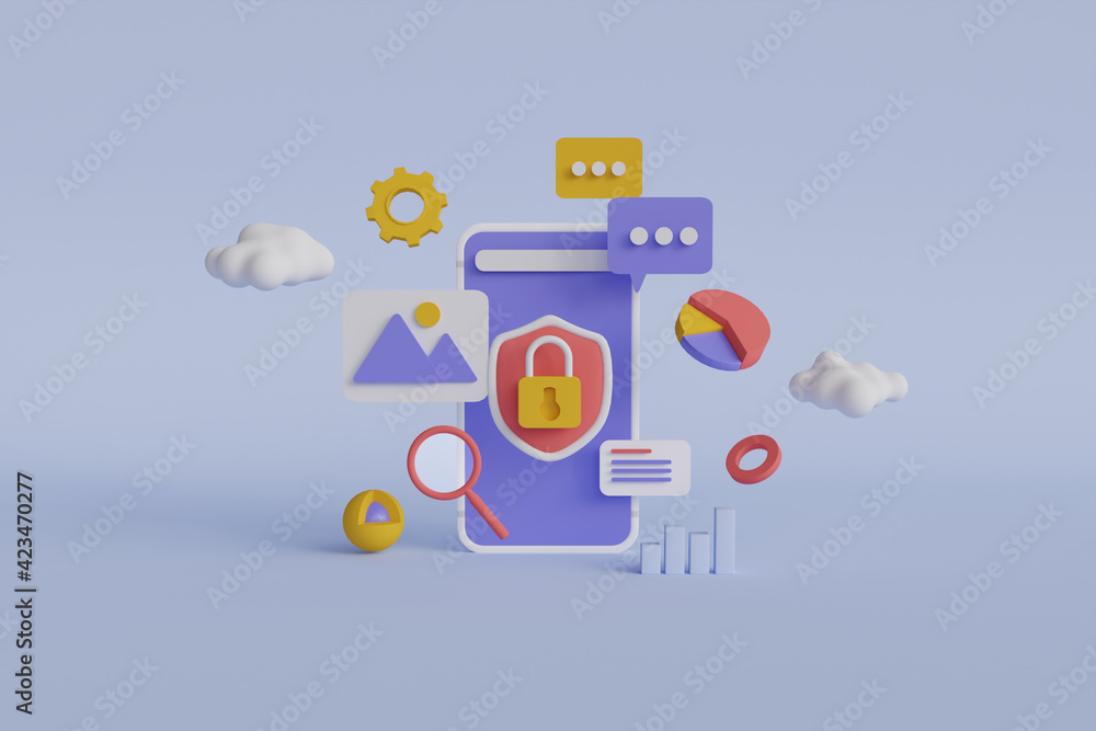 Wall mural mobile app development 3d rendering illustration