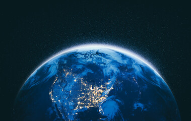 Planet earth globe view from space showing realistic earth surface and world map as in outer space...