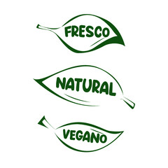 Etiquetas de hojas, fresco, Natural y vegano