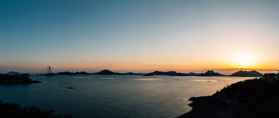 Panoramic view of Gogunsan Islands and sunset sea in Gunsan, Korea